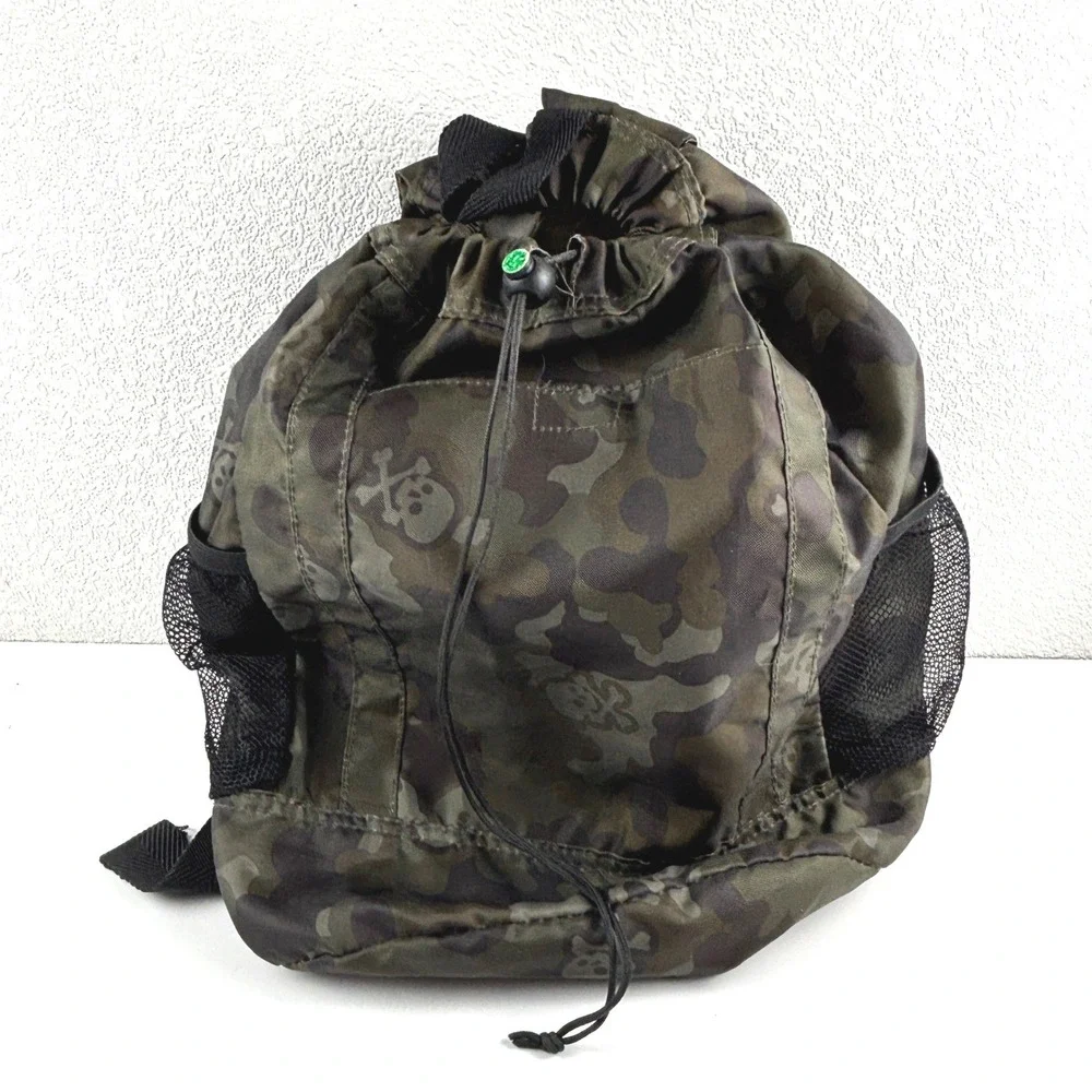 Skull Camo Print Drawstring Backpack Kids OS Green School Halloween Goth Light